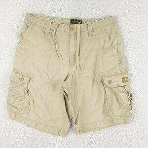 Eddie Bauer Shorts Mens 33 Beige Brown Heavyweight Outdoor Draw String Retro